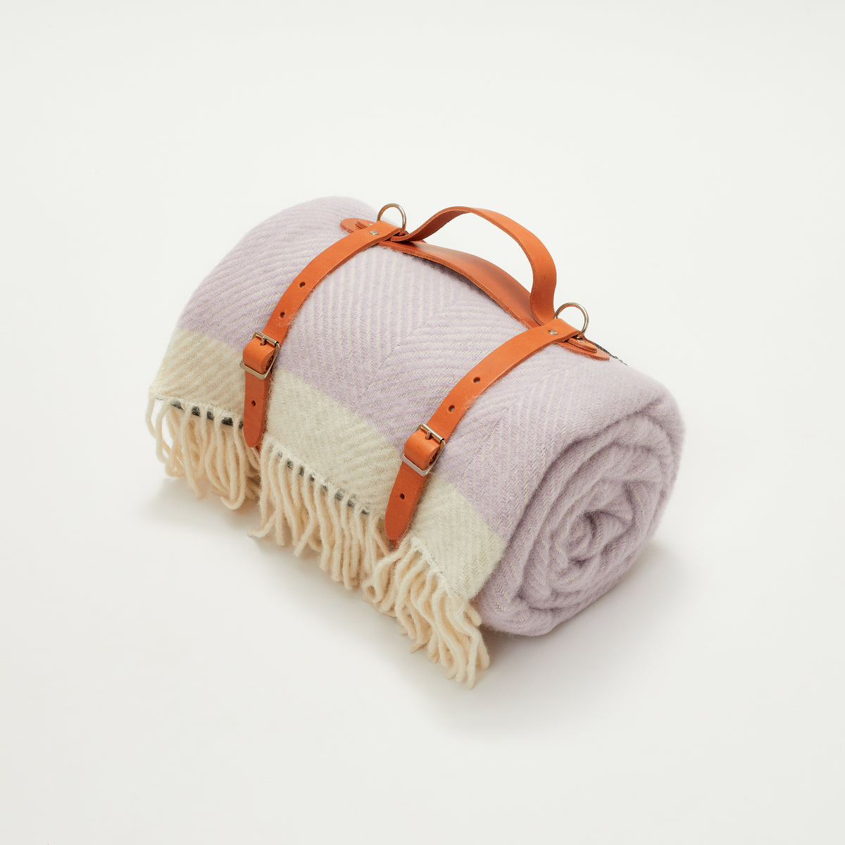 Wool Picnic Blanket with Leather Straps, Lilac