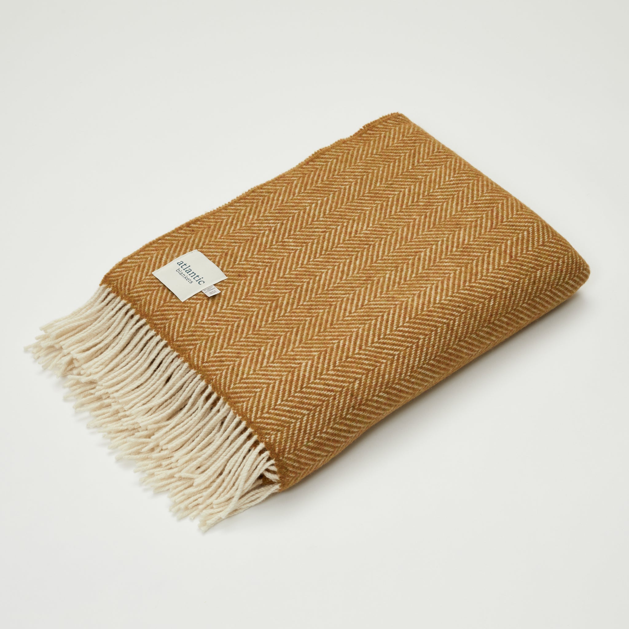 Cashmere Merino Blanket Wool Blanket Mustard Herringbone