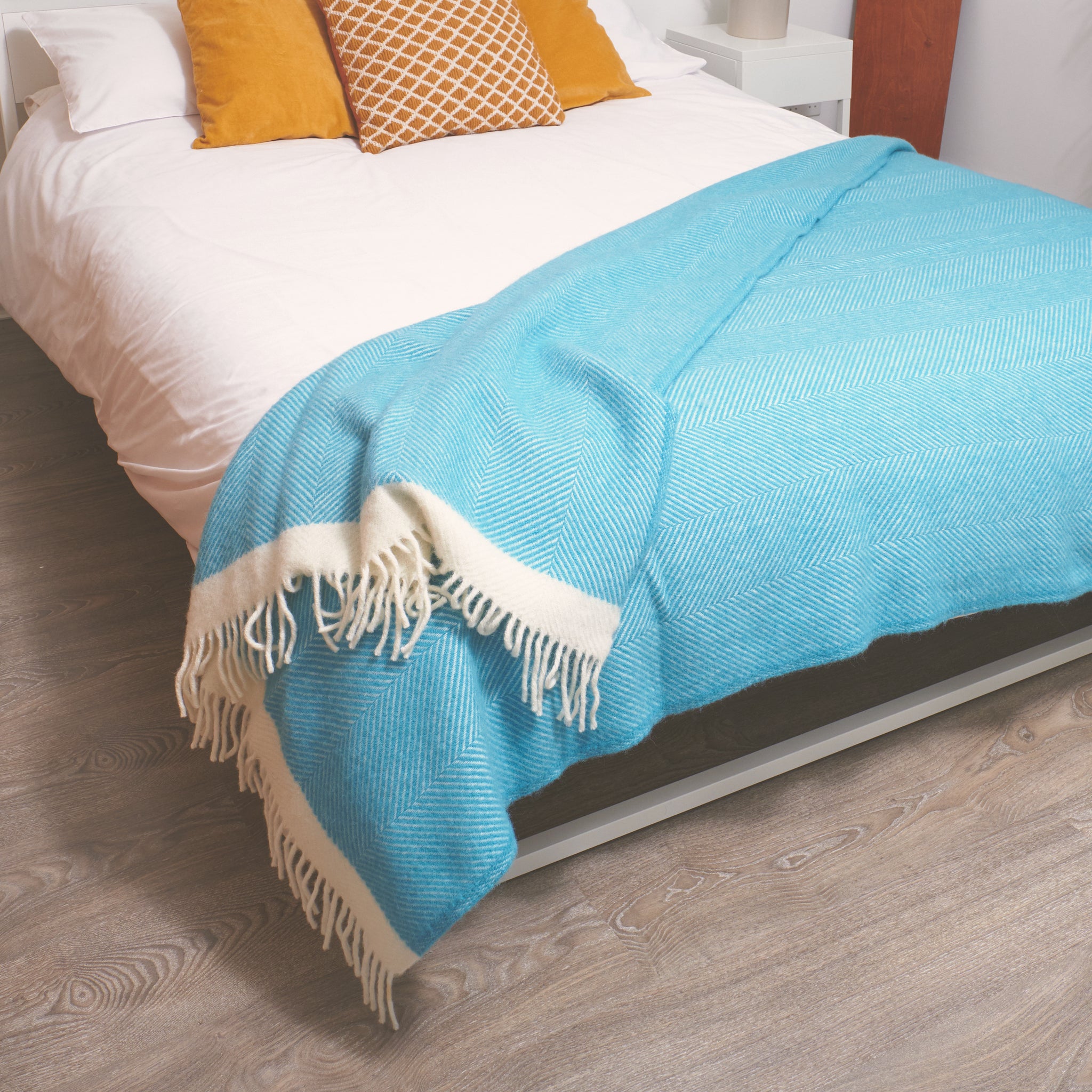 Wool Blanket Turquoise Herringbone Atlantic Blankets