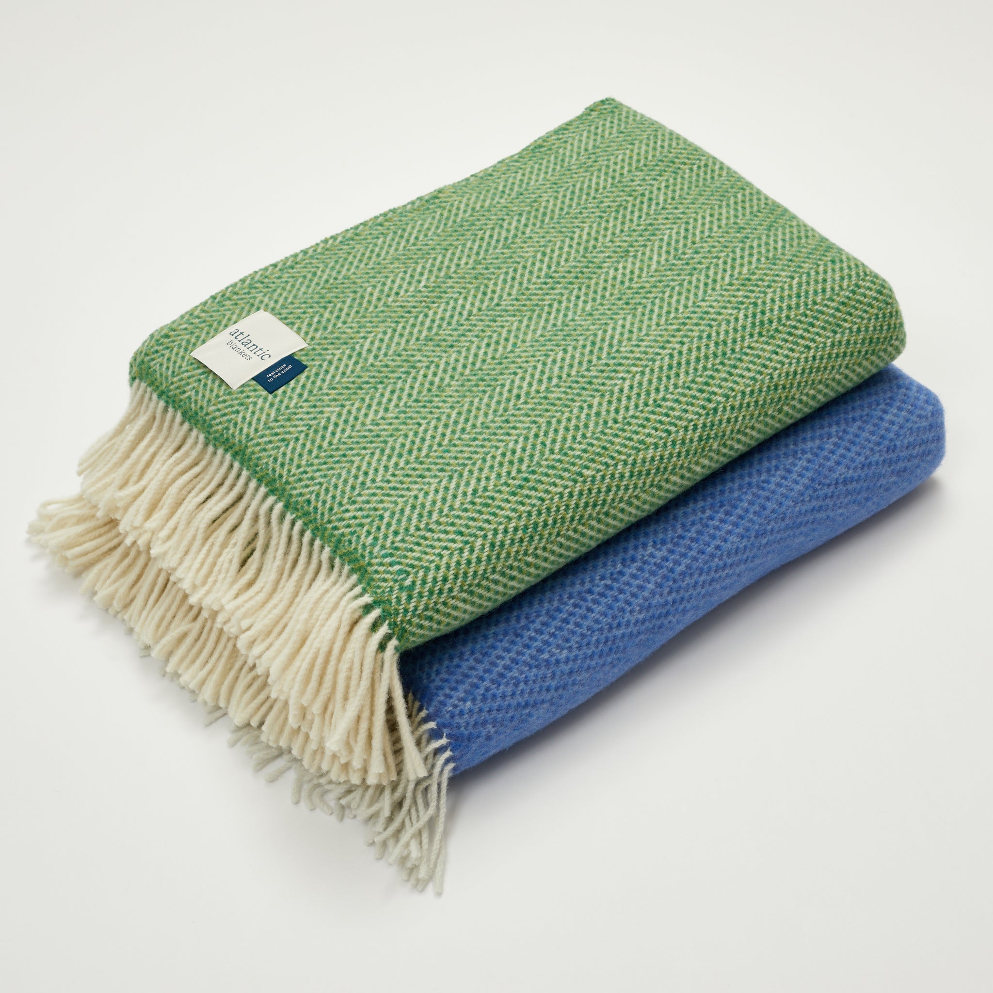 Cashmere Merino Blanket Wool Blanket Green Herringbone