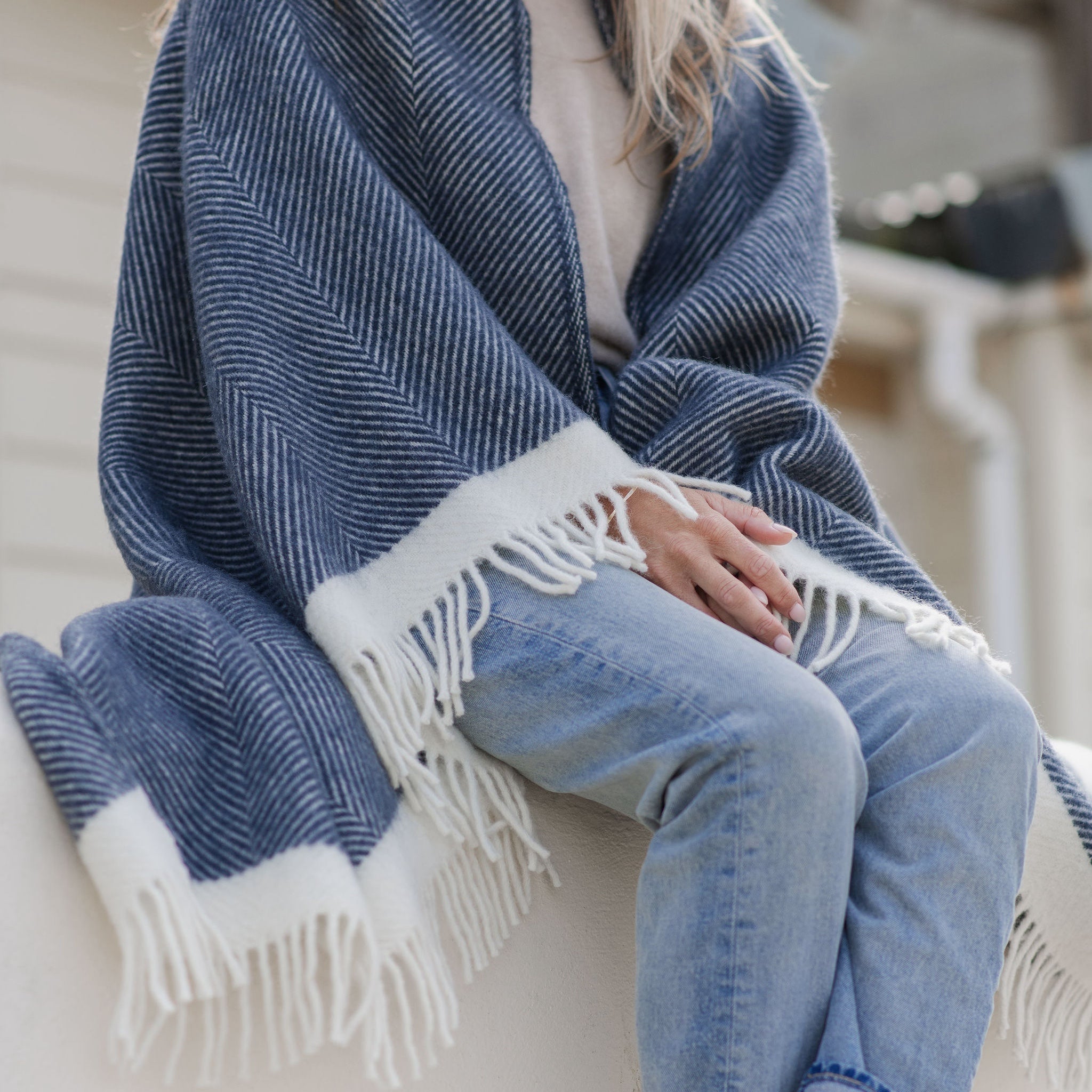 Wool Blanket | Cornish Slate Grey Herringbone | Atlantic Blankets