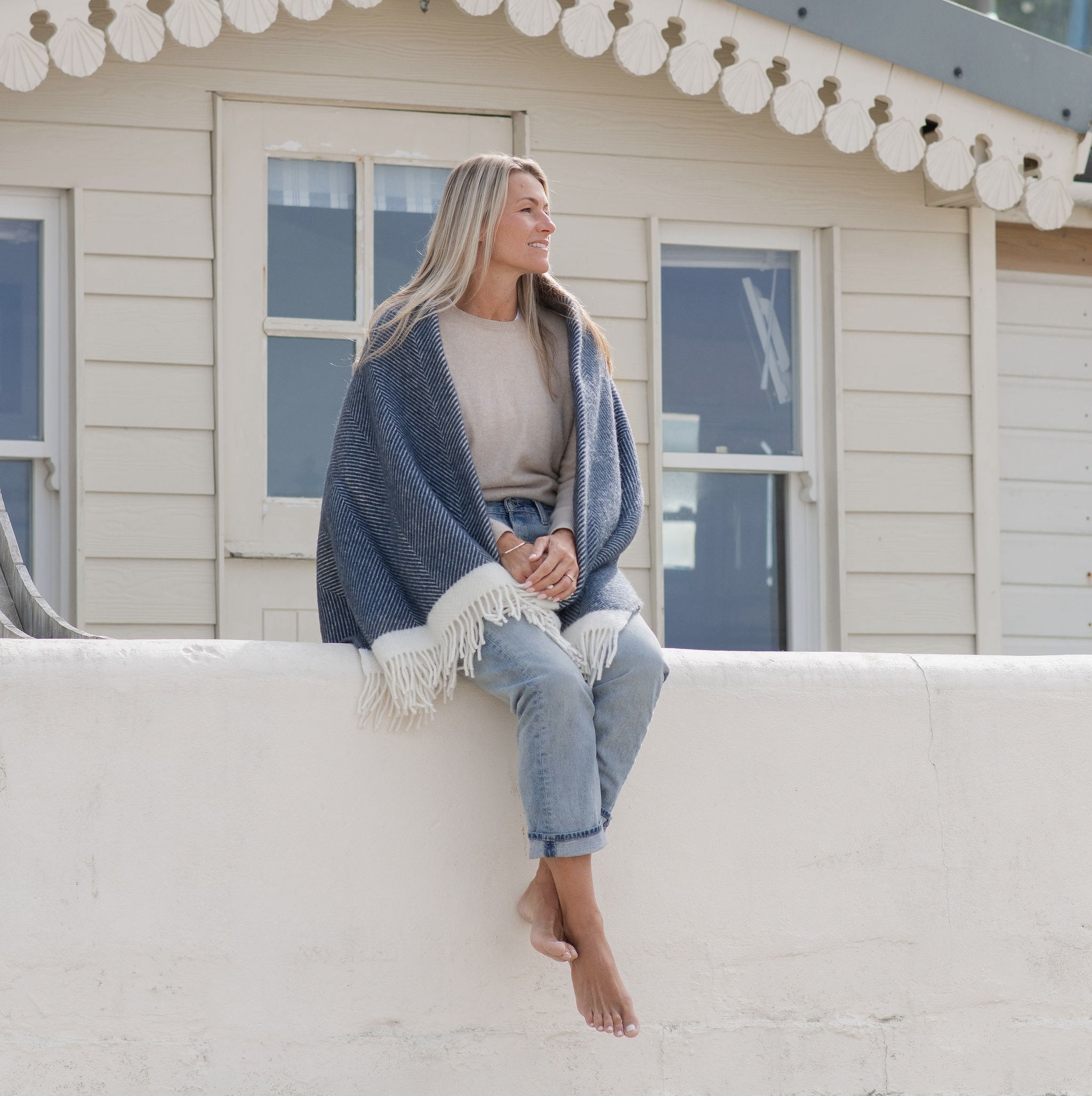 Wool Blanket | Cornish Slate Grey Herringbone | Atlantic Blankets