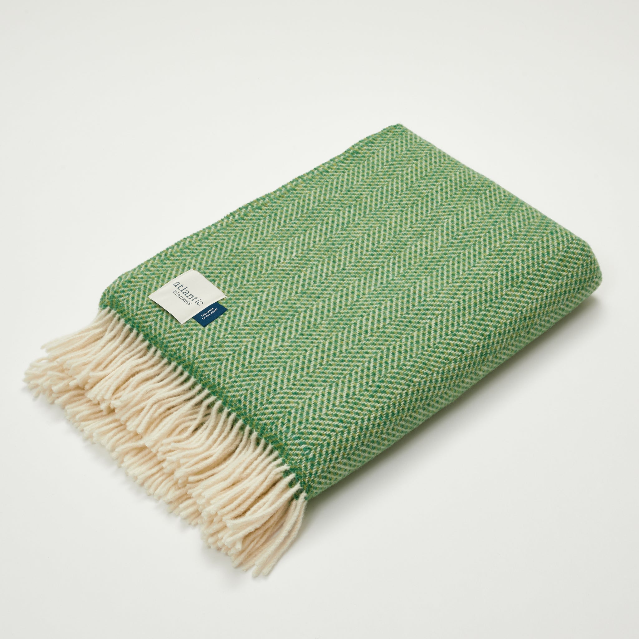 Cashmere Merino Blanket Wool Blanket | Green Herringbone
