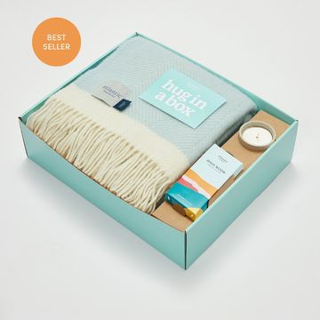 Hug in a Box Gift Set | Light Duck Egg Blue Herringbone | Atlantic Blankets
