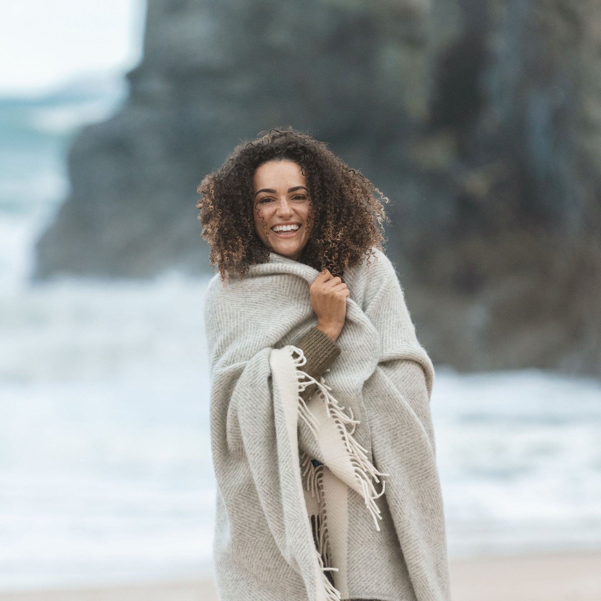 Wool Blanket | Silver Grey Herringbone | Atlantic Blankets