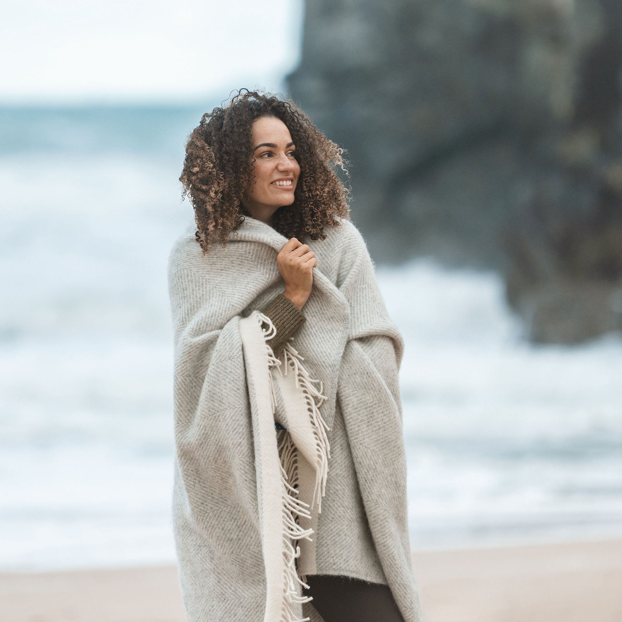 Wool Blanket | Silver Grey Herringbone | Atlantic Blankets