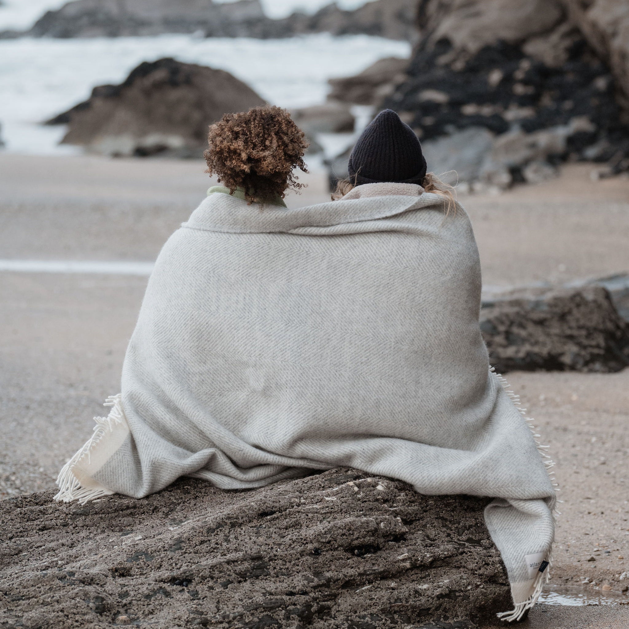 Wool Blanket | Silver Grey Herringbone | Atlantic Blankets