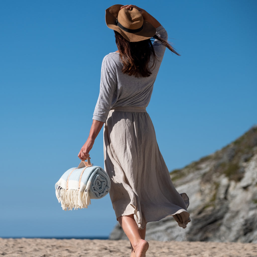 light blue picnic blanket