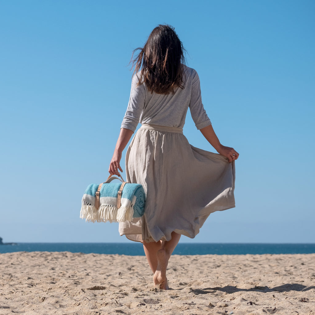 turquoise wool picnic blanket