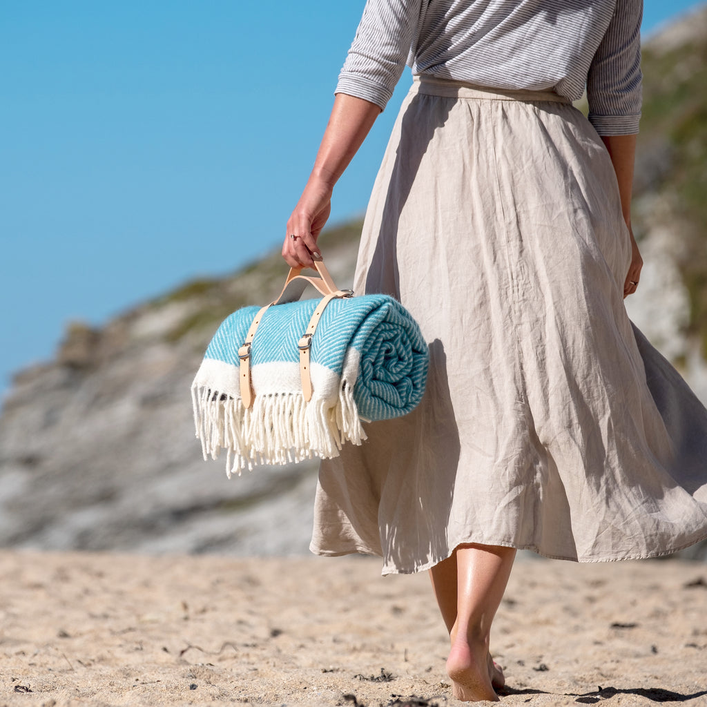 turquoise wool picnic blanket